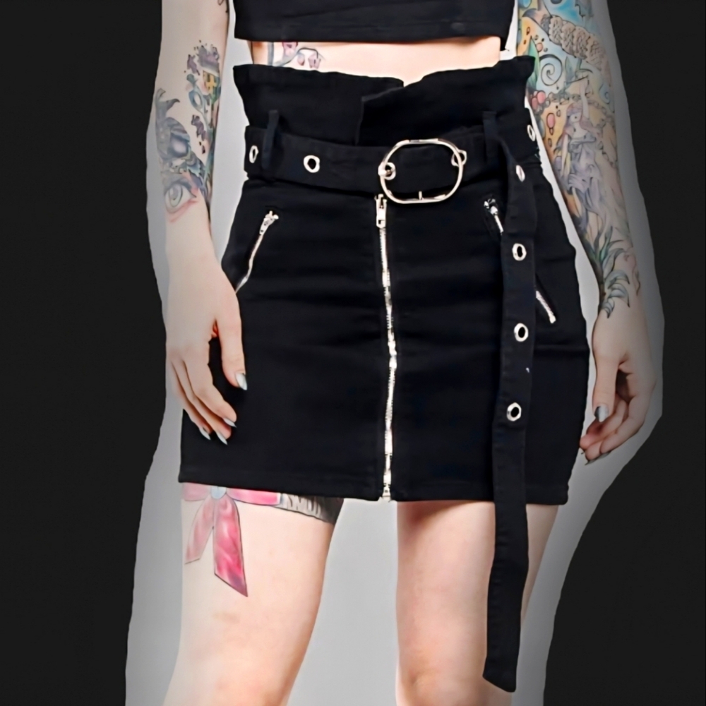 Belted Zippered Skirt with Metal Hardware